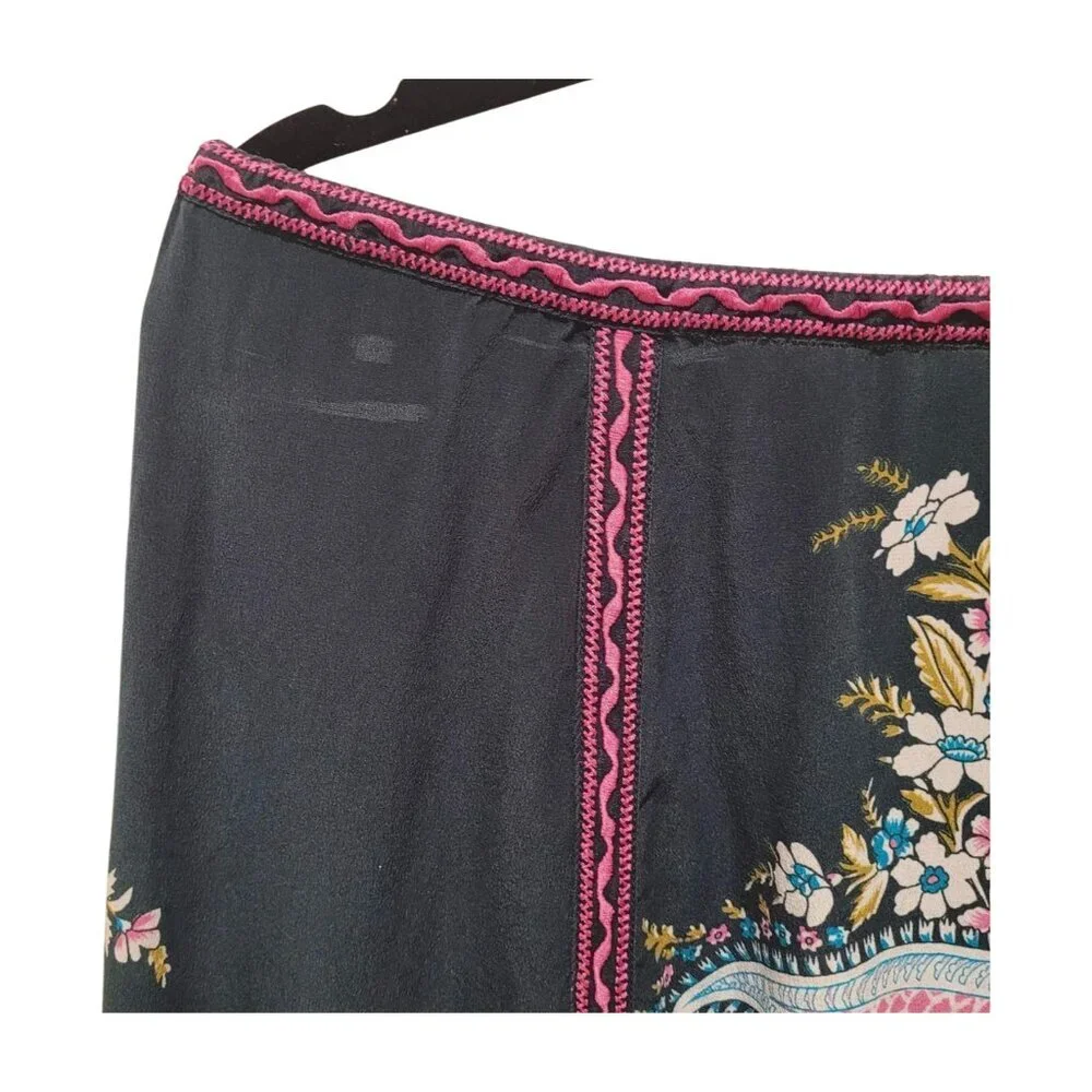 Calypso St. Barth Paisley Printed Silk Maxi Corded Skirt Nogi M Medium Navy Pink - Picture 6 of 8
